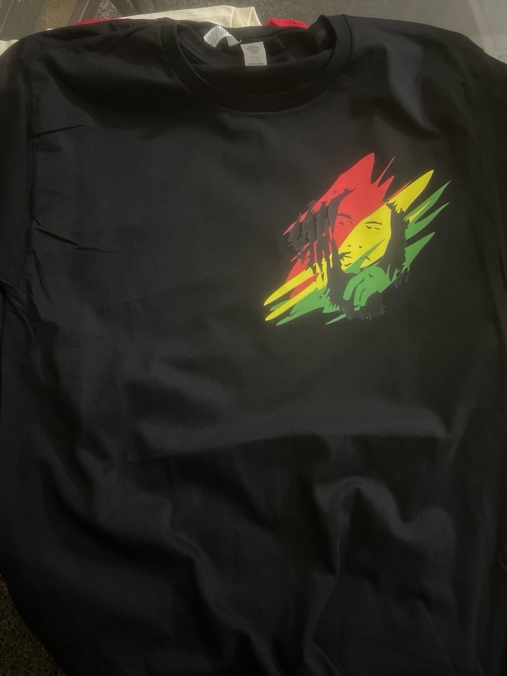 Bob Marley Graphic Tee with Red, Yellow & Green Face Print - Picture 2 of 3